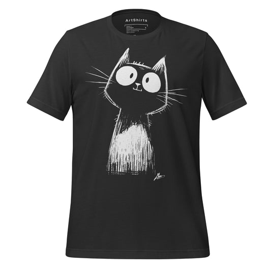 Big-Eyed White Ink Cat Unisex T-Shirt