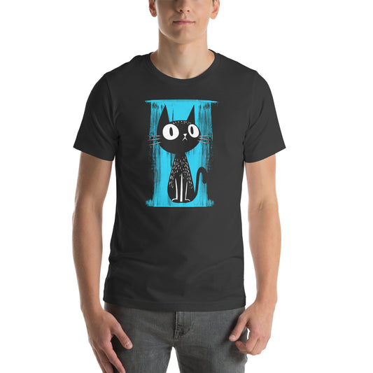Blue Paint Cat Unisex T-Shirt Dark Grey
