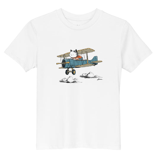 Cat In a Biplane Organic cotton kids t-shirt