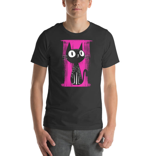 Pink Paint Cat Unisex T-Shirt Dark Grey