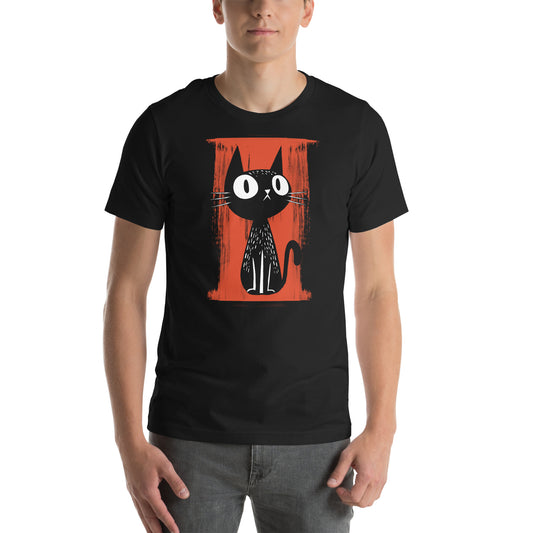 Red Paint Cat Unisex T-Shirt Black