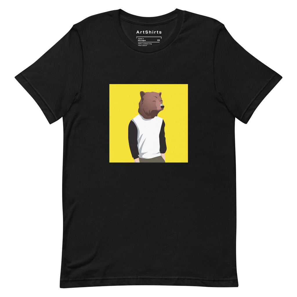 BEARHEAR Large Yellow Square - Premium Black Short Sleeve T-Shirt